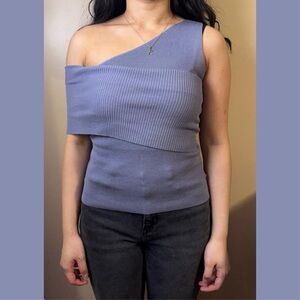 Modern Blue Asymmetrical Off-the-Shoulder Sweater